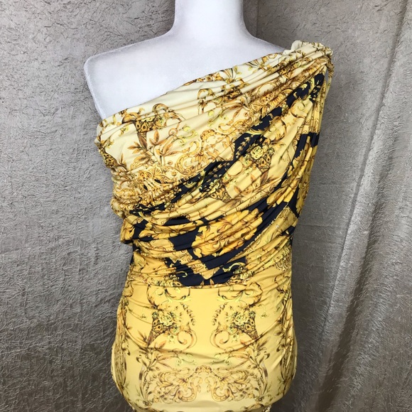 Forever Unique Gold Baroque Print Bodycon Dress - Picture 5 of 7